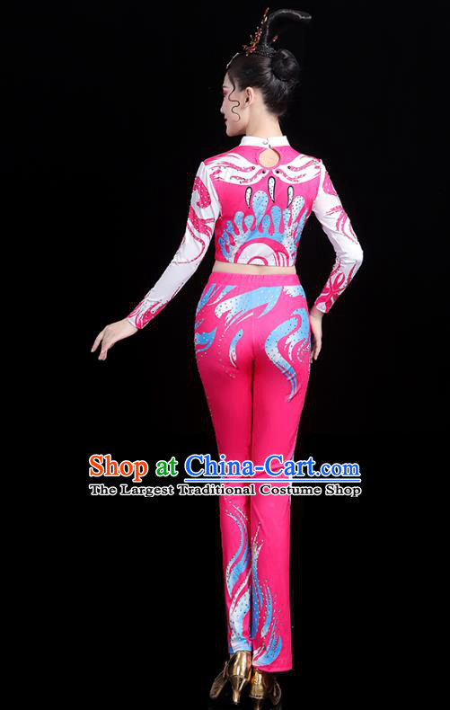 China Aerobics Training Clothing Modern Dance Costume Bodybuilding Competition Pink Outfits