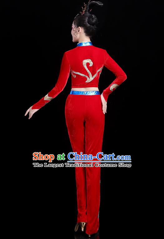 China Modern Dance Costume Bodybuilding Competition Red Outfits Aerobics Training Clothing