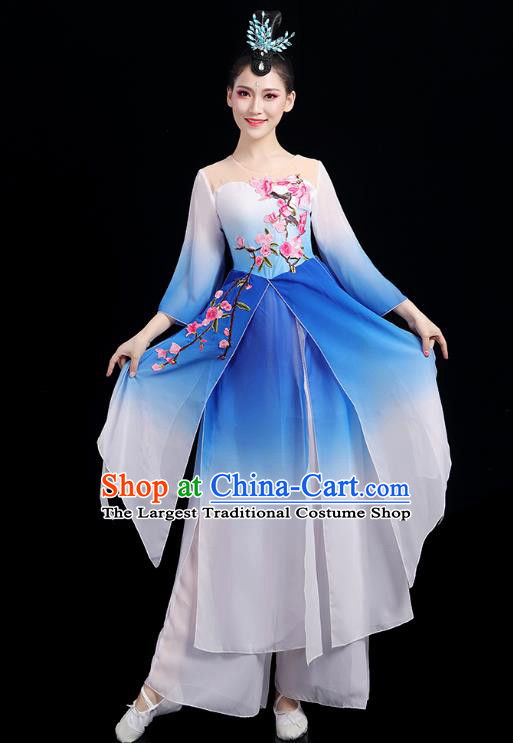 Chinese Traditional Stage Performance Uniforms Umbrella Dance Clothing Classical Dance Blue Dress
