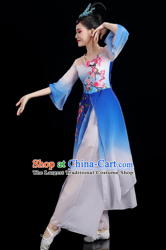 Chinese Traditional Stage Performance Uniforms Umbrella Dance Clothing Classical Dance Blue Dress