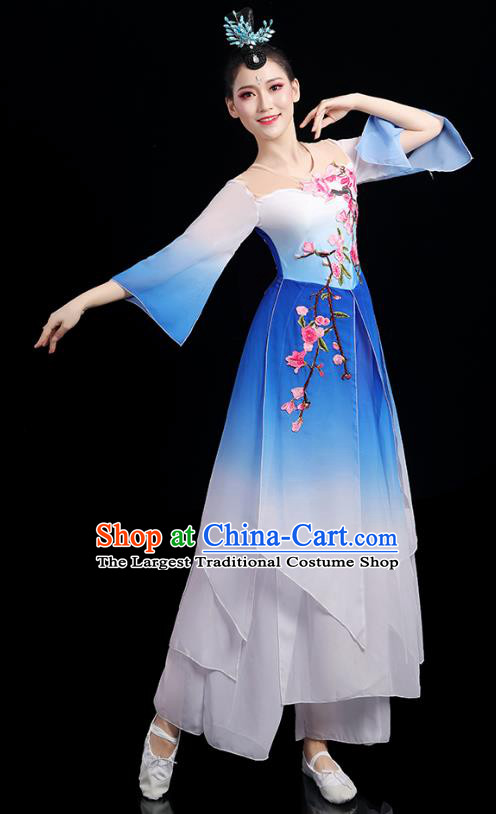 Chinese Traditional Stage Performance Uniforms Umbrella Dance Clothing Classical Dance Blue Dress