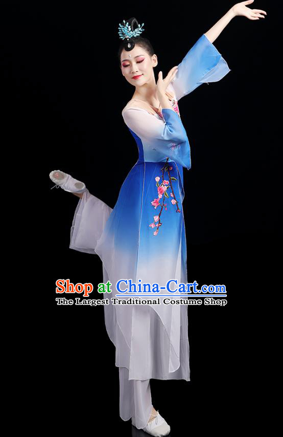 Chinese Traditional Stage Performance Uniforms Umbrella Dance Clothing Classical Dance Blue Dress