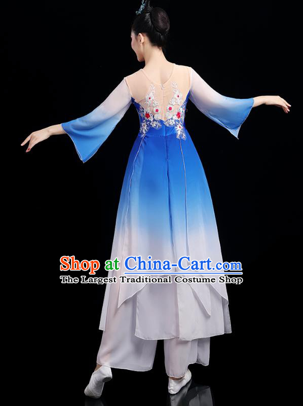 Chinese Traditional Stage Performance Uniforms Umbrella Dance Clothing Classical Dance Blue Dress