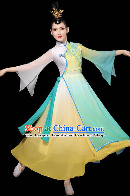 Chinese Classical Dance Green Dress Traditional Stage Performance Costume Group Dance Clothing