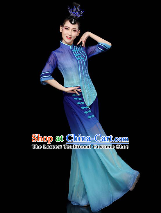 China Yangko Dance Performance Clothing Traditional Drum Dance Costume Folk Dance Blue Outfits