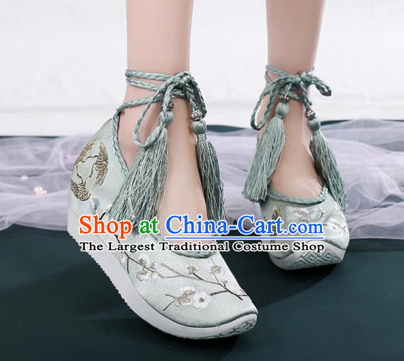 China National Light Green Satin Shoes Traditional Ming Dynasty Hanfu Shoes Ancient Princess Embroidered Shoes