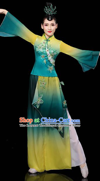 China Yangko Dance Performance Clothing Traditional Fan Dance Costume Folk Dance Embroidered Green Outfits