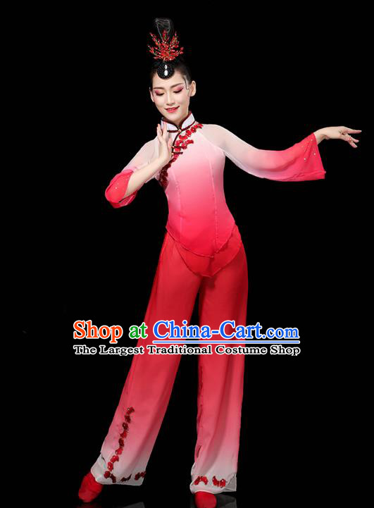 China Folk Dance Performance Red Outfits Yangko Group Dance Clothing Traditional Fan Dance Costume