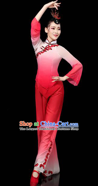 China Folk Dance Performance Red Outfits Yangko Group Dance Clothing Traditional Fan Dance Costume