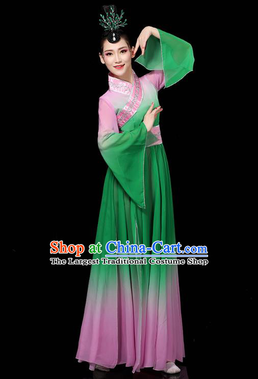 Chinese Umbrella Dance Clothing Classical Dance Green Dress Traditional Group Dance Performance Costume