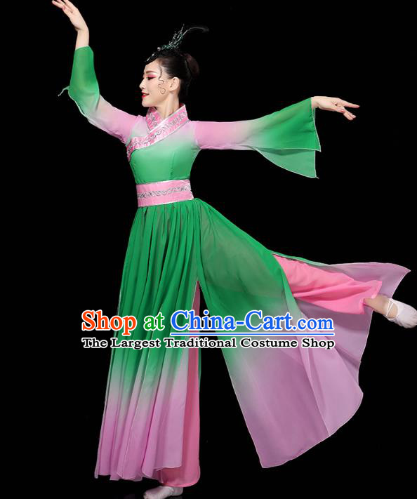 Chinese Umbrella Dance Clothing Classical Dance Green Dress Traditional Group Dance Performance Costume