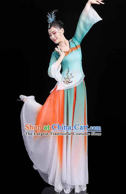 Chinese Traditional Group Dance Performance Costume Umbrella Dance Clothing Classical Dance Blue Dress