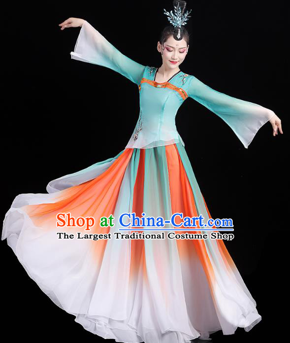 Chinese Traditional Group Dance Performance Costume Umbrella Dance Clothing Classical Dance Blue Dress