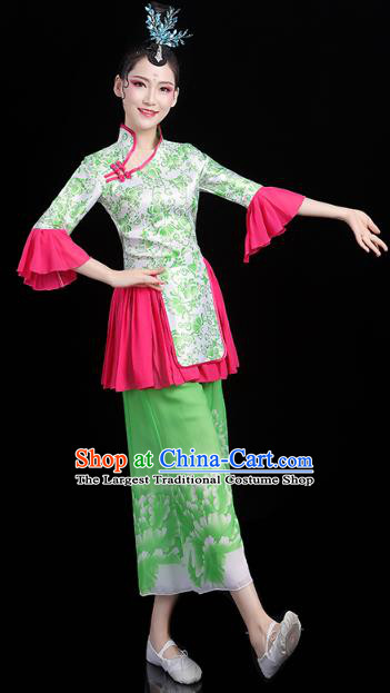 China Village Lady Dance Costume Folk Dance Green Outfits Traditional New Year Yangko Dance Clothing