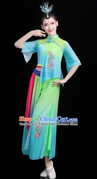 China Folk Dance Green Outfits Traditional New Year Yangko Dance Clothing Fan Dance Costume