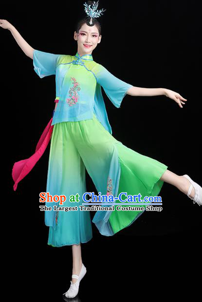 China Folk Dance Green Outfits Traditional New Year Yangko Dance Clothing Fan Dance Costume
