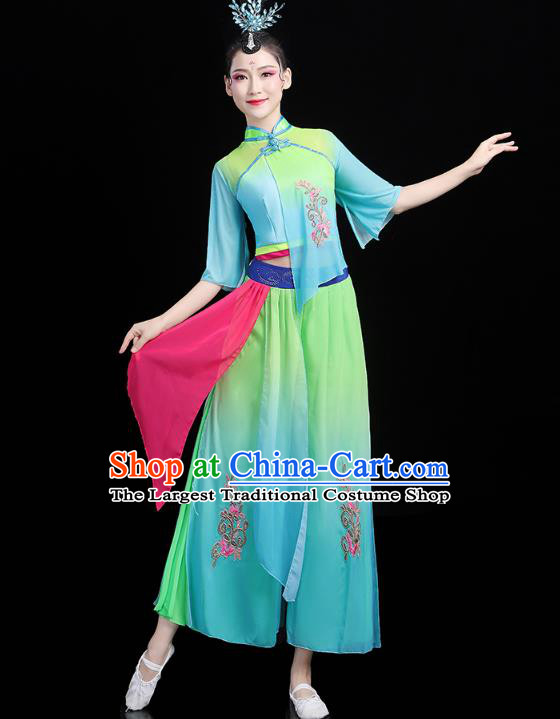 China Folk Dance Green Outfits Traditional New Year Yangko Dance Clothing Fan Dance Costume