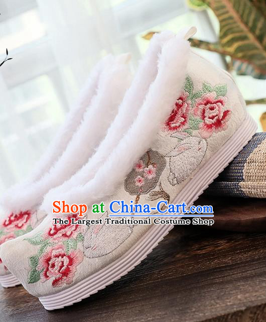 China Embroidered Peony Fan Shoes National Winter Shoes Traditional Ming Dynasty Hanfu Shoes