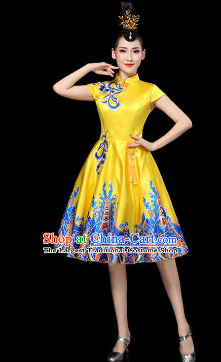 China Group Dance Modern Dance Clothing Spring Festival Gala Opening Dance Performance Yellow Short Dress