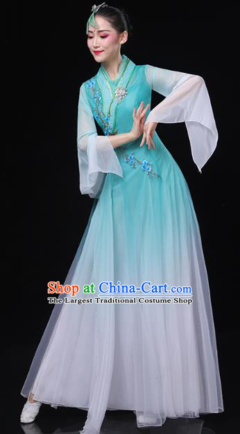 Chinese Classical Dance Blue Dress Traditional Goddess Group Dance Costume Umbrella Dance Clothing