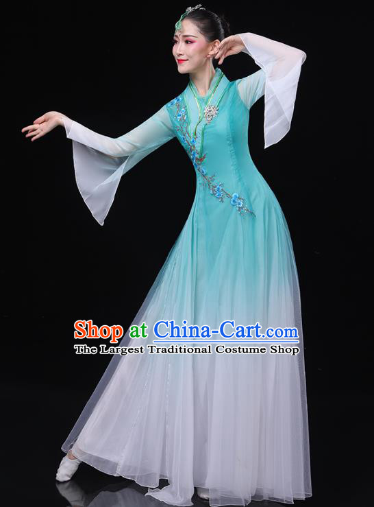 Chinese Classical Dance Blue Dress Traditional Goddess Group Dance Costume Umbrella Dance Clothing