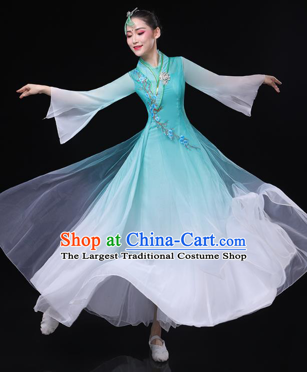 Chinese Classical Dance Blue Dress Traditional Goddess Group Dance Costume Umbrella Dance Clothing