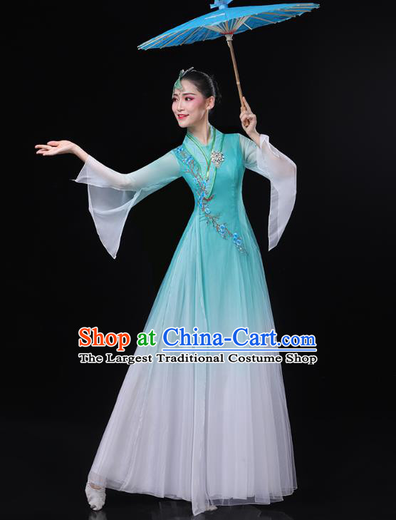 Chinese Classical Dance Blue Dress Traditional Goddess Group Dance Costume Umbrella Dance Clothing