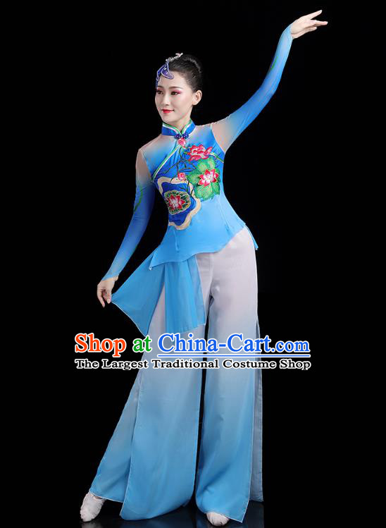 China Spring Festival Yangko Dance Lotus Dance Clothing Traditional Folk Dance Blue Outfits