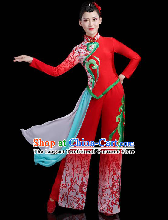 China Lantern Festival Yangko Dance Clothing Traditional Folk Dance Fan Dance Red Outfits