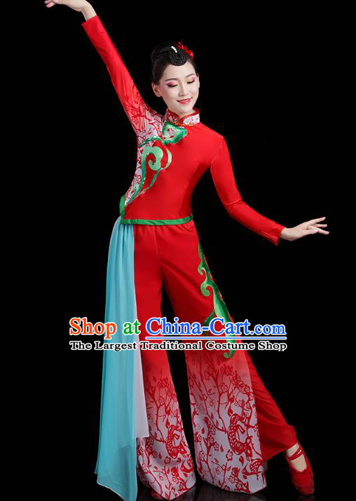China Lantern Festival Yangko Dance Clothing Traditional Folk Dance Fan Dance Red Outfits