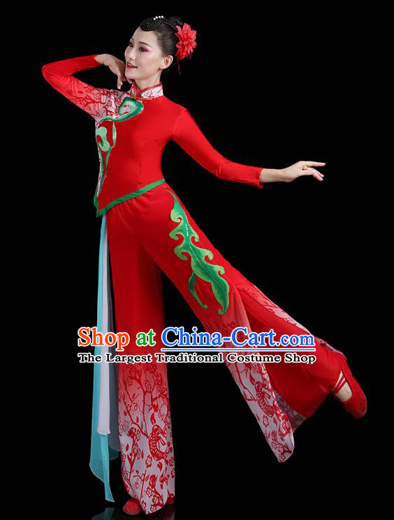 China Lantern Festival Yangko Dance Clothing Traditional Folk Dance Fan Dance Red Outfits