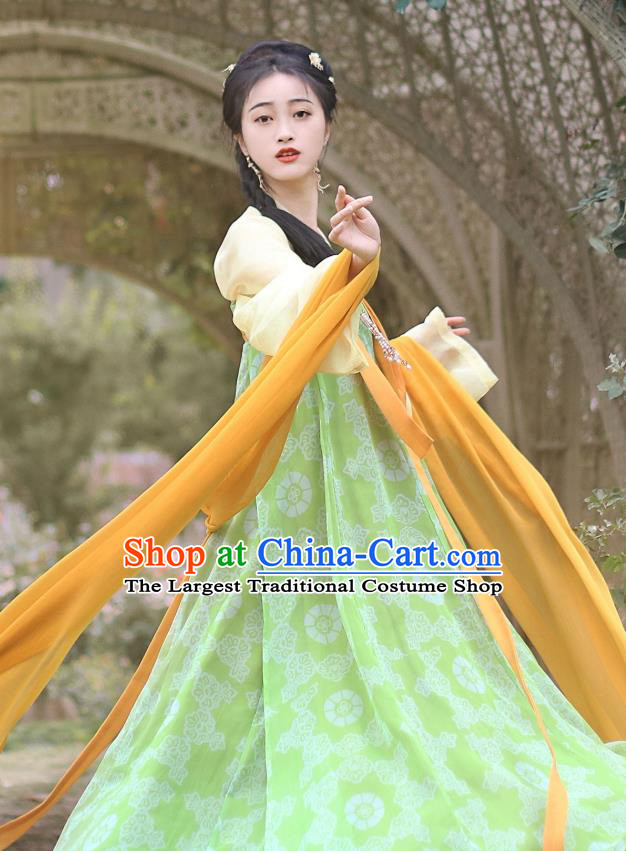 China Ancient Village Girl Green Hanfu Dress Tang Dynasty Young Lady Historical Costume Complete Set