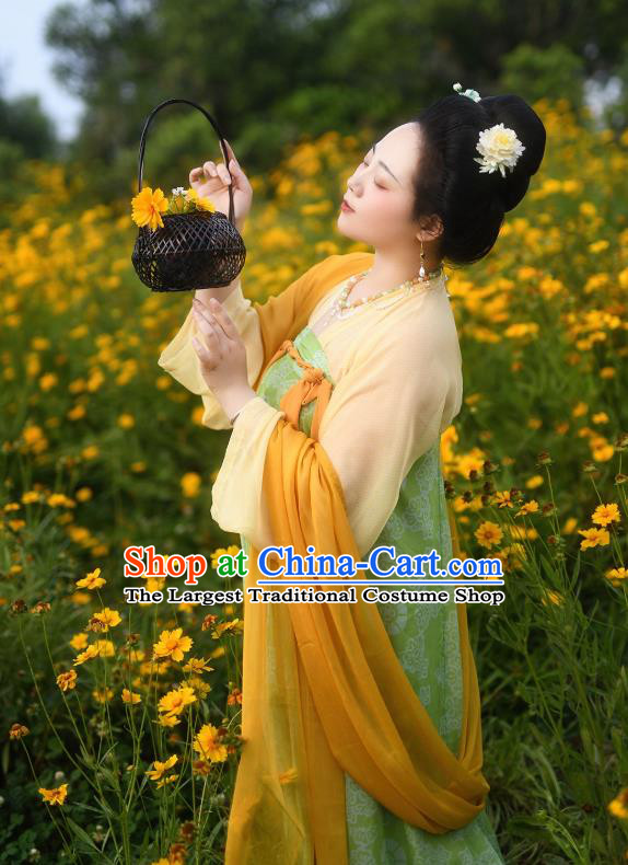 China Ancient Village Girl Green Hanfu Dress Tang Dynasty Young Lady Historical Costume Complete Set