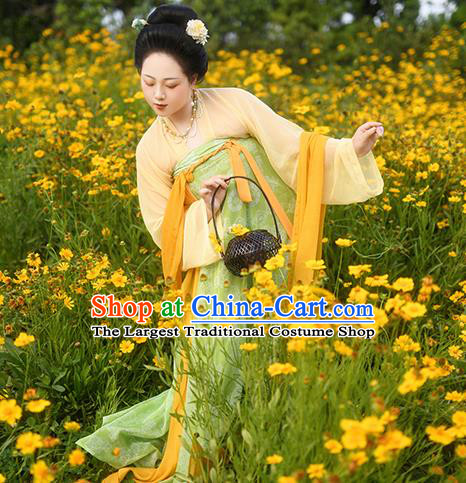 China Ancient Village Girl Green Hanfu Dress Tang Dynasty Young Lady Historical Costume Complete Set