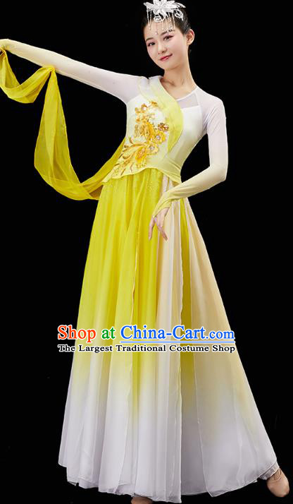China Traditional Umbrella Dance Garment Solo Dance Clothing Classical Dance Yellow Dress