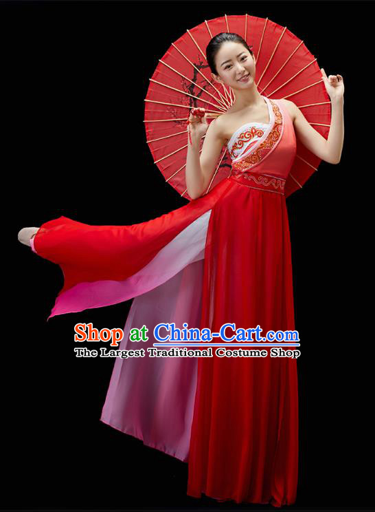 China Solo Dance Clothing Classical Dance Red Dress Traditional Umbrella Dance Garment