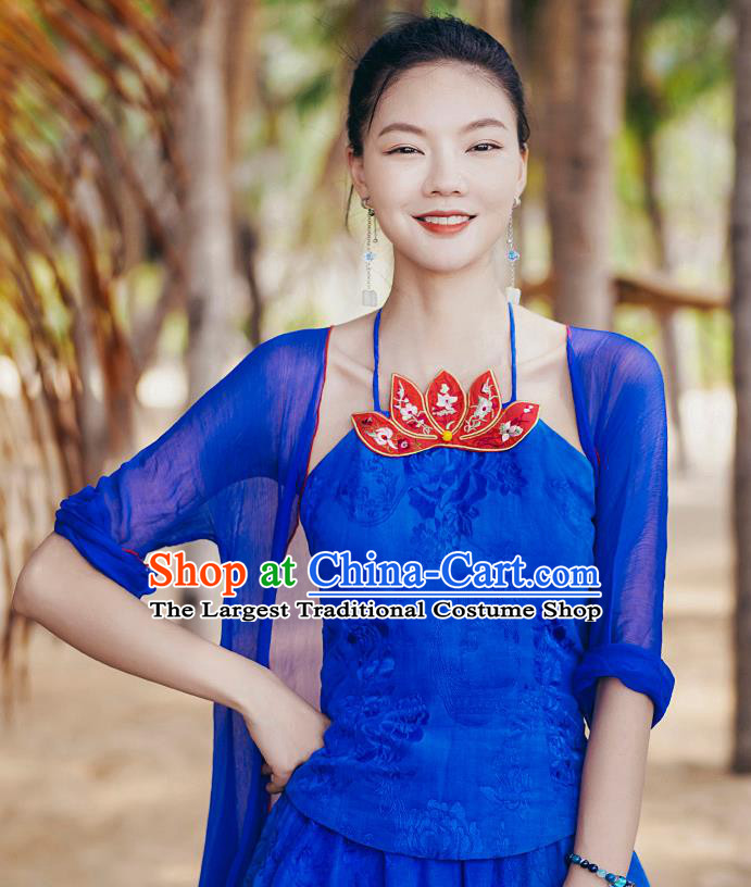 China Traditional Embroidered Royalblue Sun Top Clothing National Tang Suit Upper Outer Garment Stomachers