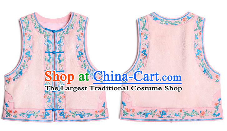 China Traditional Embroidered Pink Vest National Waistcoat Clothing Tang Suit Upper Outer Garment