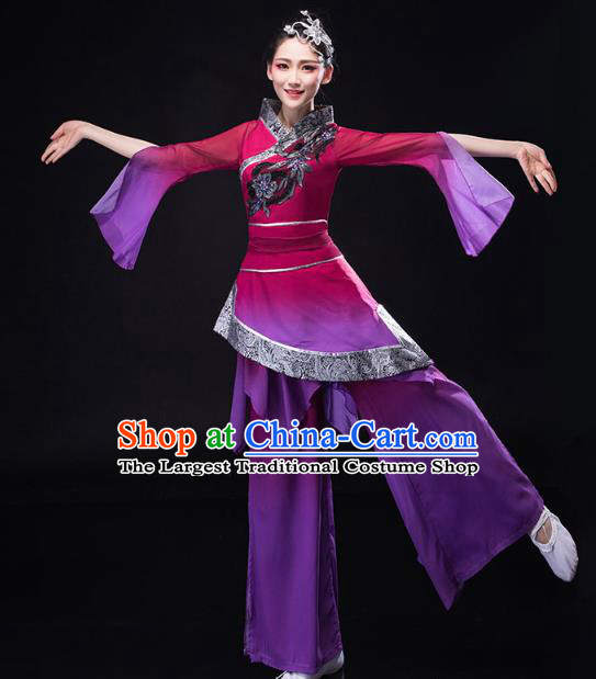 China Traditional Folk Dance Purple Outfits New Year Jiaozhou Yangko Dance Clothing