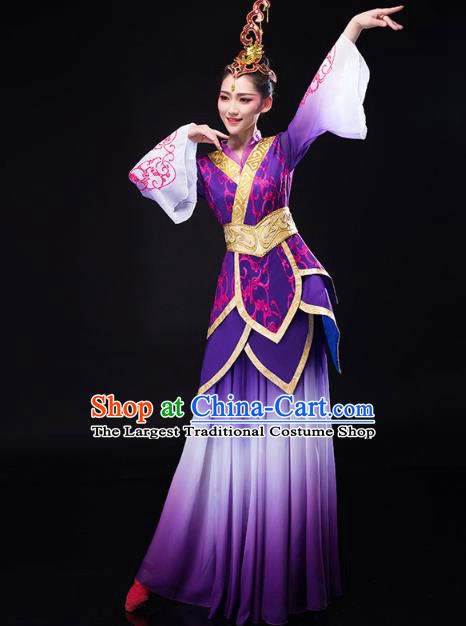 China Traditional Solo Dance Costume Umbrella Dance Clothing Classical Dance Purple Dress