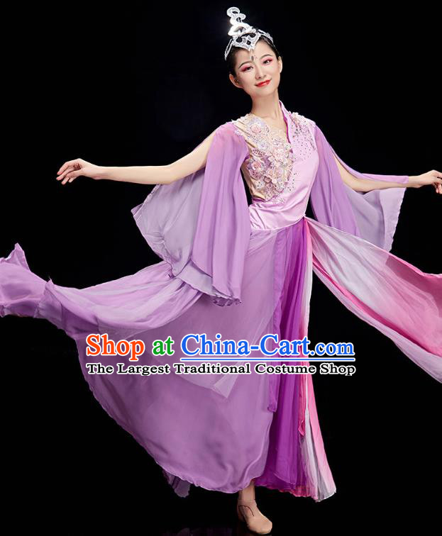 China Umbrella Dance Clothing Classical Dance Lilac Dress Traditional Woman Solo Dance Costume