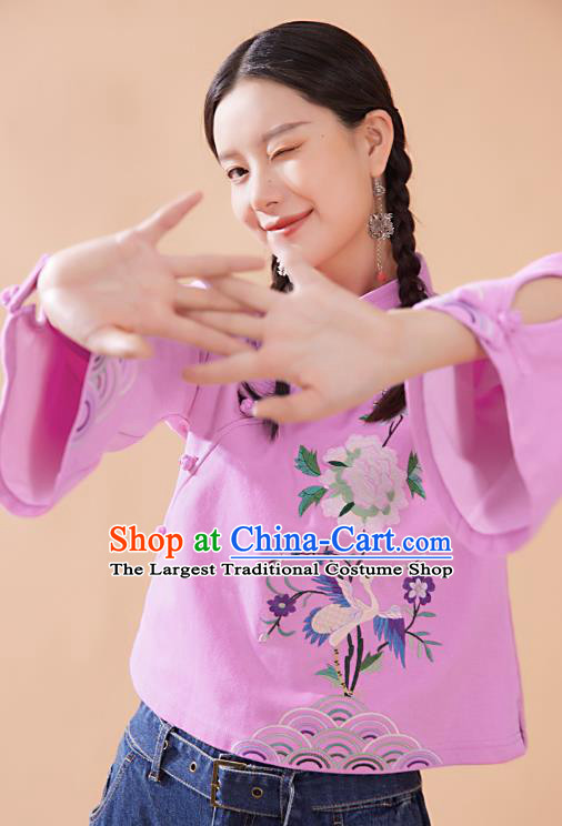 Chinese Traditional Costume Tang Suit Embroidered Pink Blouse National Woman Shirt