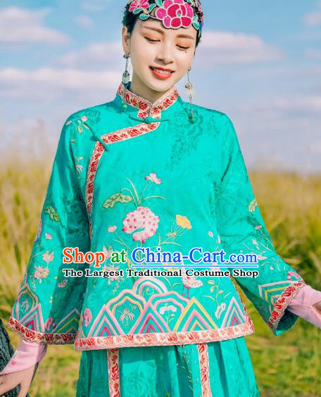 Chinese Traditional Woman Outer Garment Costume Tang Suit Embroidered Green Jacket