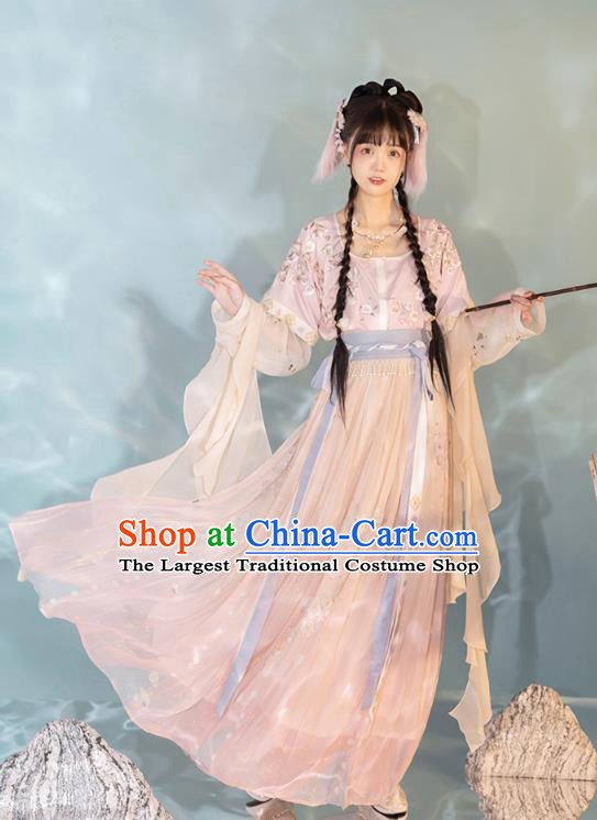 China Ancient Young Girl Hanfu Dress Traditional Tang Dynasty Village Lady Historical Clothing