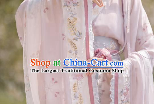 China Ancient Flowers Fairy Hanfu Dress Traditional Jin Dynasty Court Lady Historical Costume Complete Set