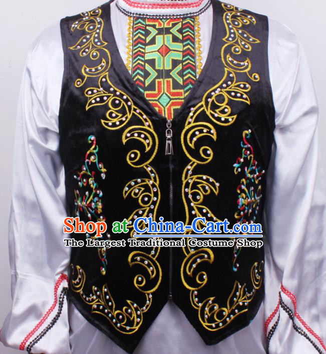 Chinese Xinjiang Male Dance Stage Performance Costumes Uygur Ethnic Folk Dance Black Embroidered Vest