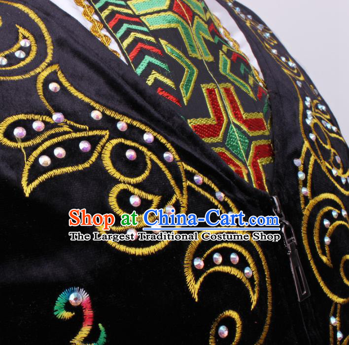 Chinese Xinjiang Male Dance Stage Performance Costumes Uygur Ethnic Folk Dance Black Embroidered Vest