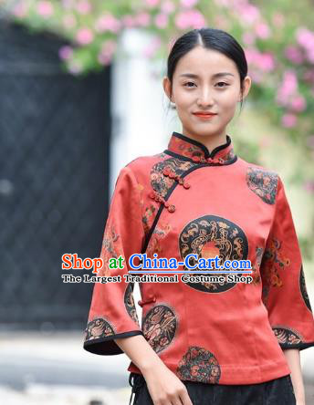 Chinese Traditional Qing Dynasty Red Silk Shirt Clothing Tang Suit Blouse National Woman Upper Outer Garment