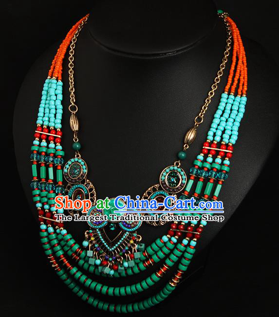 India Bollywood Folk Dance Green Beads Necklet Accessories Asian Indian Stage Performance Necklace