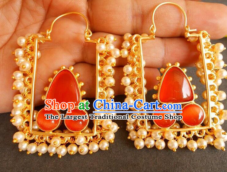 Asian Indian Folk Dance Earrings India Bollywood Princess Pearls Ear Accessories